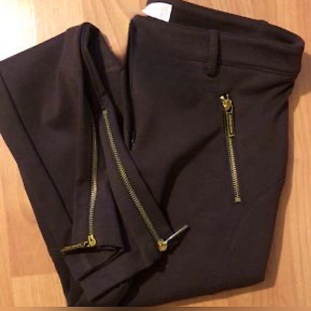 Michael Kors Black Skinny Pants with Side Bottom Gold Zippers